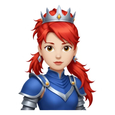 Red Haired Princess, Warrior Princess – fiery red ponytail, silver armor over royal dress, confident stance, silver crown sticker