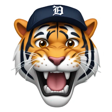 A feoscious tiger wearing a Detroit tigers baseball cap roaring sticker