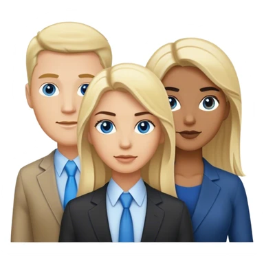 three people, one white man with dark hair and light skin and dark eyes, one man with dark hair, tan skin and dark eyes and one woman with blonde hair and blue eyes all three in business clothing sticker