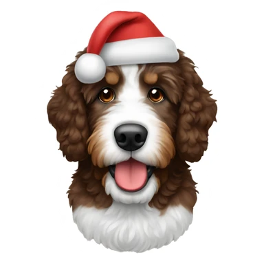 a brown bernedoodle dog wearing a santa hat  sticker