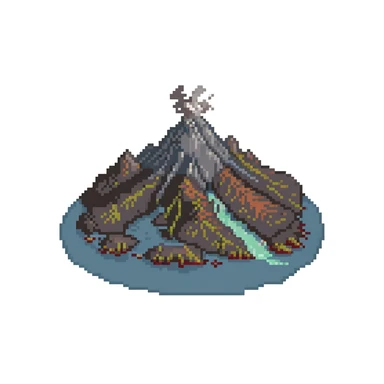 Volcanic island with multiple erupting peaks and ash clouds sticker