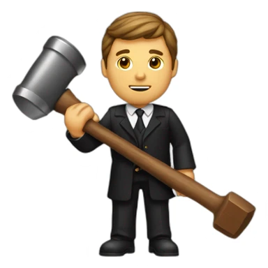 male judge holding a small woodden hammer sticker