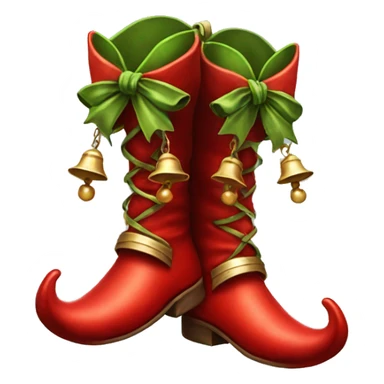 Realistic isolated red elf shoes with bells. sticker
