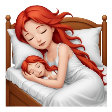 Red long hair girl sleeping in bed alone sticker