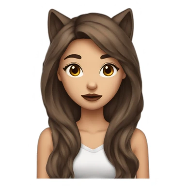  girl brown long hair lipstick wolf ears  sticker