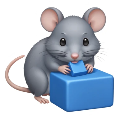 raton gris comiendo bloque azul sticker