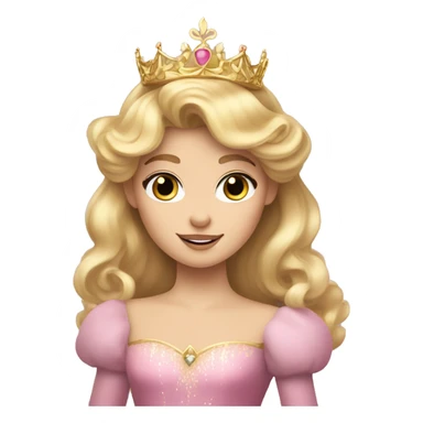 Princess Aurora with gold tiara and blonde curly hair and bangs  sticker