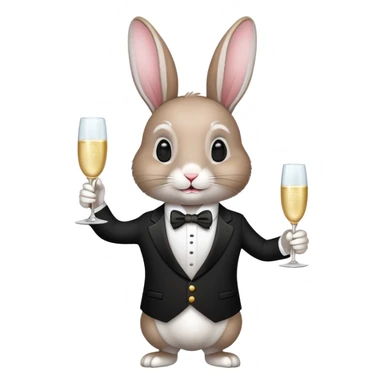 elegant rabbit in formal attire holding champagne glass sticker