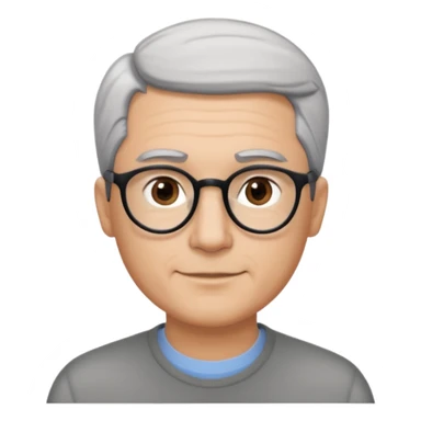 A man emoji with light skin, neatly combed short gray hair parted to the side, straight dark eyebrows, brown eyes behind black-framed glasses, an oval-shaped face, a small nose, and a subtle smile with no facial hair. sticker