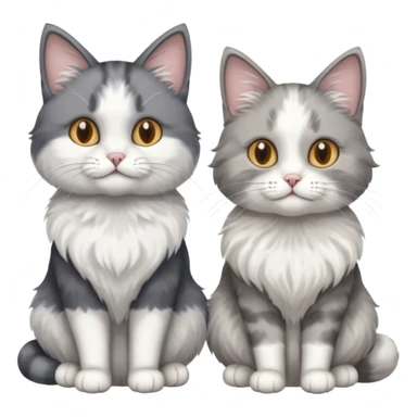 a realistic looking very fluffy grey and white cat with grey legs and white paws, sitting next to another cat sticker