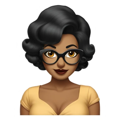 pin-up brown woman with black hair wearing 50s cat eye glasses  sticker