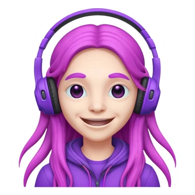 headphone wearing pink alien, purple long haired sticker