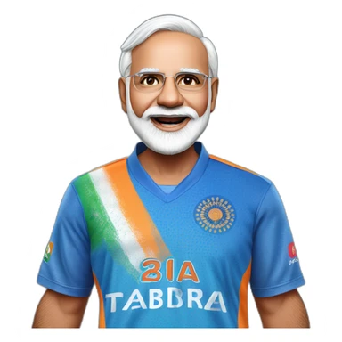 hyper realistic narendra modi celebrating in blue indian cricket team jersey sticker