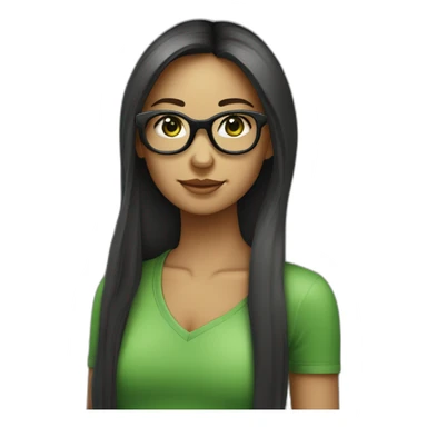 une fille avec de long cheveux noir lisse , des yeux vert , et avec des lunette (en forme de carrer un peu déformé) assez grosse comparer a ça tête sticker