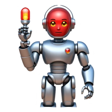 shiny muscular robot with red police light head facing backward emoji style sticker