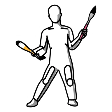 A paintbrush transforming into a metallic human silhouette, symbol of artistic identity sticker