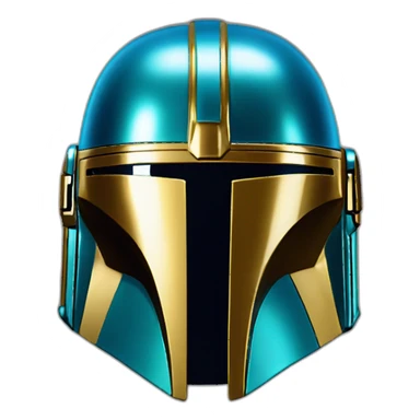 shiny blue mandalorian helmet with gold sticker