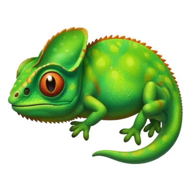 please create an animated color changing emoji that can be used as favicon . the default colour must be green and then its colour must change. the chemeleon should look to the left side. The chemeleon should look happy. The colour of the chemeleon is not changing sticker