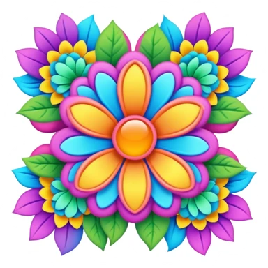 3D, psychedelic colored hippie style flower border  sticker