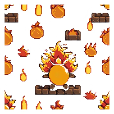 Bomberman upward-facing end-cap explosion tile, flames ending and tapering upward with pronounced flame wisps, orange/yellow with more red at the tips, extending about 70% into up direction sticker