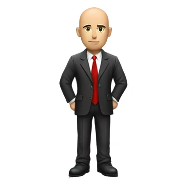 Serious Bald man with suit and red tie and leather gloves with back against wall peaking around corner sticker