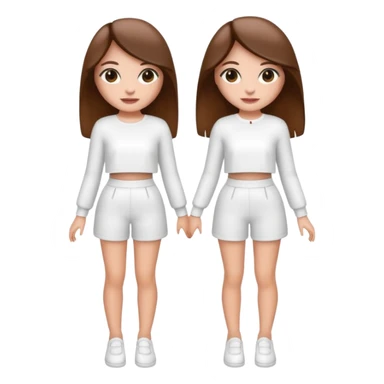 👯‍♀️ generate this emoji, as two white girls, bffs, the same pose but maybe the outfit cuter. we are models. both with brown hair. one girl in white outfit, the other in black. luxury outfits  sticker
