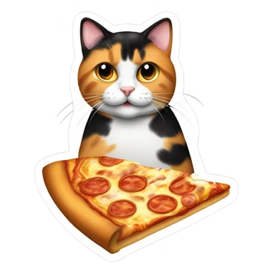 calico cat eating pizza sticker