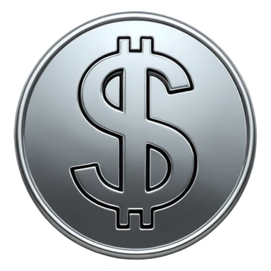 A double dollar sign emoji made of polished silver chrome, smooth metallic surface, glossy reflections, luxury swag vibe, minimal iOS emoji style, centered on white background sticker