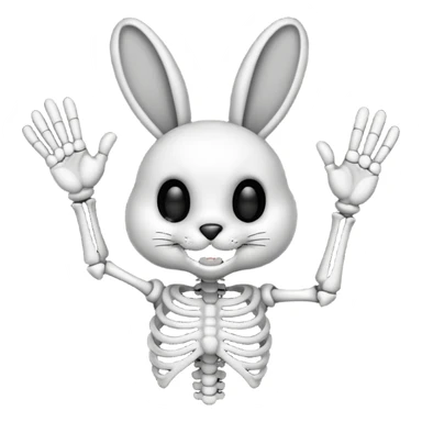 Emoji tete de Lapin squelette noire qui fait bonjour de la main  sticker