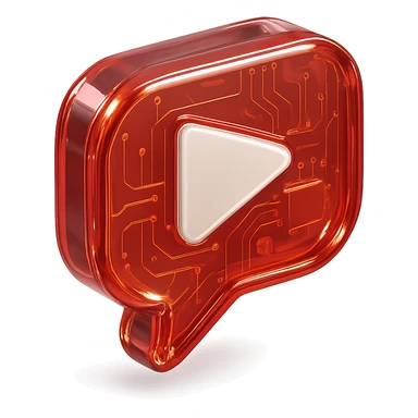 red speech bubble with a red YouTube play button, like a trophy, glossy circuit style sticker