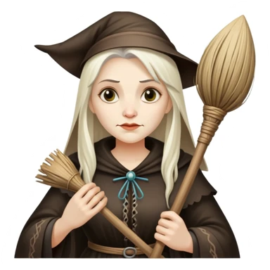Baba Yaga sorceress woman holding a broom, old and wise sticker