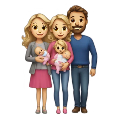 a french family with 2 parents and 2 babies girls twins sticker