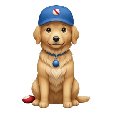Golden retriever dog with blue baseball cap fullbody sitting down sticker