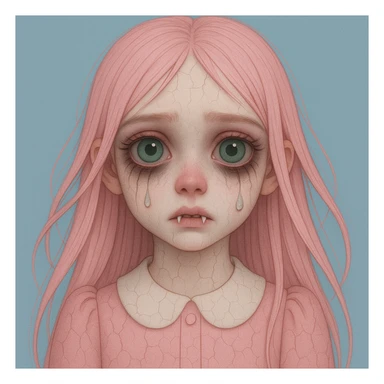 Add more horror details to this pastel horror profile picture, keep it cute, expressive, and minimal, in the style of imagen-4-fast (a detailed, high-quality, fast image generation style). Enhance the horror elements while maintaining the pastel color palette and minimalistic, cute expression. sticker