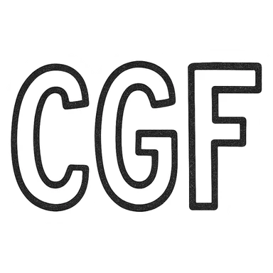 the letters CGF in plain text, bold, black, centered, 128x128, transparent background sticker