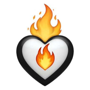 White heart with black flame covered on it sticker