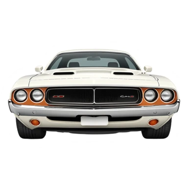 Classic white 1971 Dodge Challenger, perfect 30-degree angle view, highly detailed front grille and headlights, clean all-white exterior, authentic muscle car lines, iOS emoji style sticker