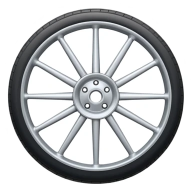 Realistic front-view wheel with perfectly symmetrical design, evenly spaced straight spokes, equal distance between each spoke, centered composition, smooth metallic texture, clean edges, no background. sticker