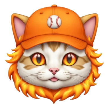 Cat with the flames in his eyes with a orange baseball hat on his head sticker