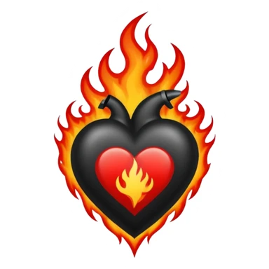 Black and red heart with flames tattoo style sticker