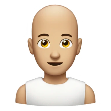 man with shaved head on a small bu sticker
