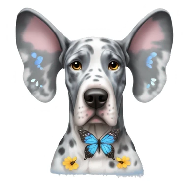 Blue Merle Great Dane wearing butterfly wings sticker