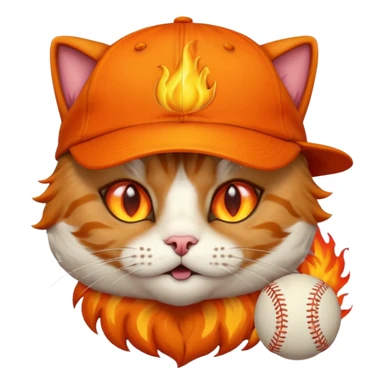 Cat with the flames in his eyes with a orange baseball hat on his head sticker