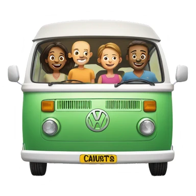 happy and smiling family in vw combi camper van sticker