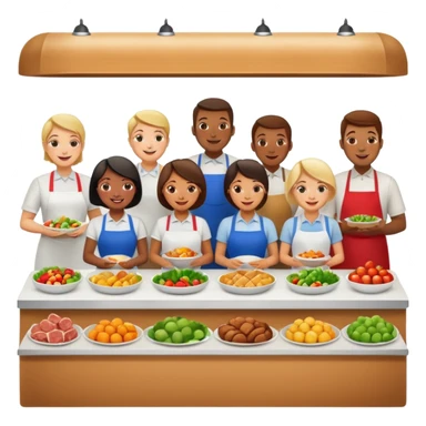 cantine d'entreprise with buffet and employees, friendly ambiance sticker