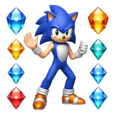 I want Sonic the hedgehog with the 7 chaos emeralds and the Goku aura transformation sticker