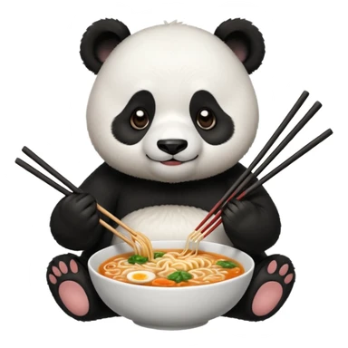 cute hungry panda with chopsticks eating ramen sticker