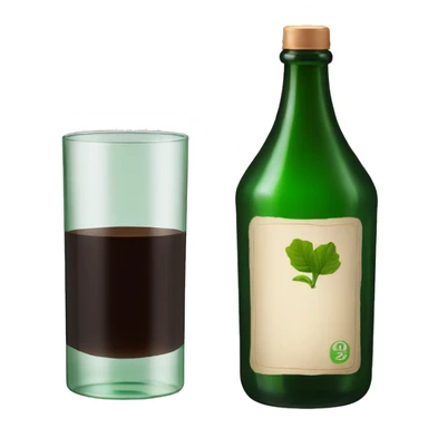 green glass bottle with dark brown liquid inside, resembling fernet branca sticker