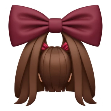 brown open hair from behind with a burgundy bow sticker