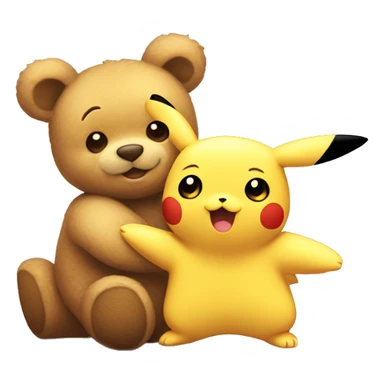 Cute teddybear cuddles with pikachu sticker